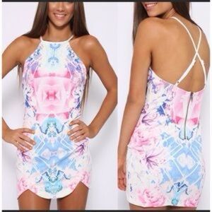 rumor boutique LF pepper mayo kaleidoscope halter dress mini worn once